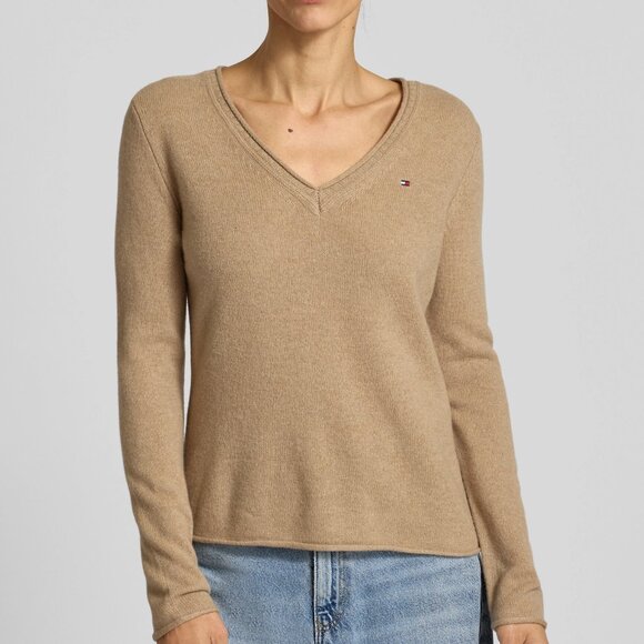 Tommy Hilfiger Pima Cotton V-Neck Sweater Tan – XS - Picture 1 of 13